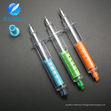 Surligneur de seringue de publicité de logo adapté aux besoins du client avec le stylo de Ballpen 2 In1